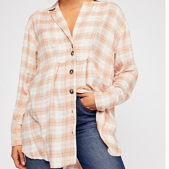 Free People Tops - NWT free people rose combo plaid button down $128